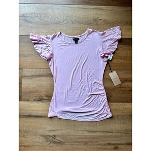 Halogen Top Frill Sleeve Small Pink Women's Stretchy Ruffle Shirt Fitted Blouse